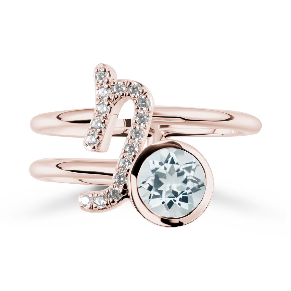 Bezel Capricorn Zodiac Aquamarine Ring - LUO Jewelry #metal_14k rose gold
