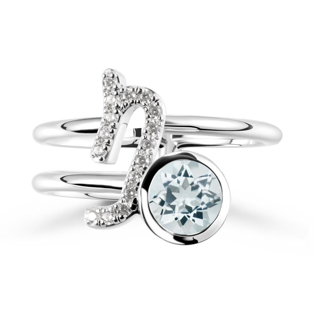 Bezel Capricorn Zodiac Aquamarine Ring - LUO Jewelry #metal_sterling silver