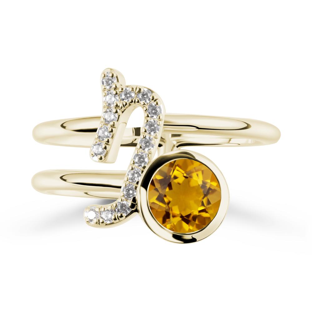Capricorn Zodiac Round Citrine Ring - LUO Jewelry #metal_14k yellow gold