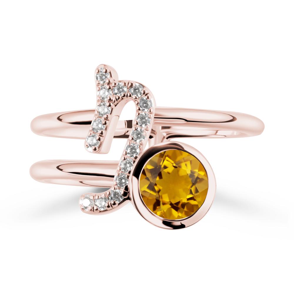 Capricorn Zodiac Round Citrine Ring - LUO Jewelry #metal_18k rose gold