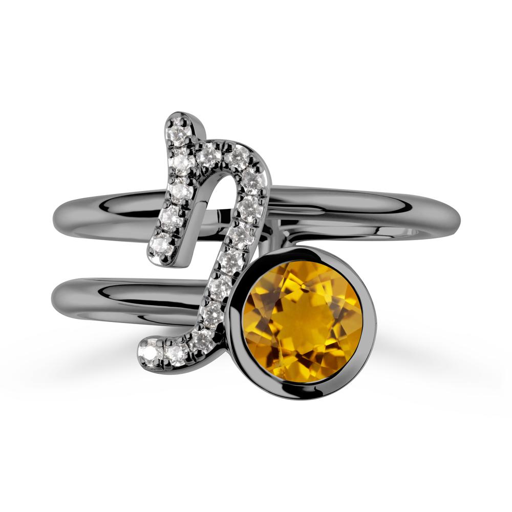 Capricorn Zodiac Round Citrine Ring - LUO Jewelry #metal_black finish sterling silver
