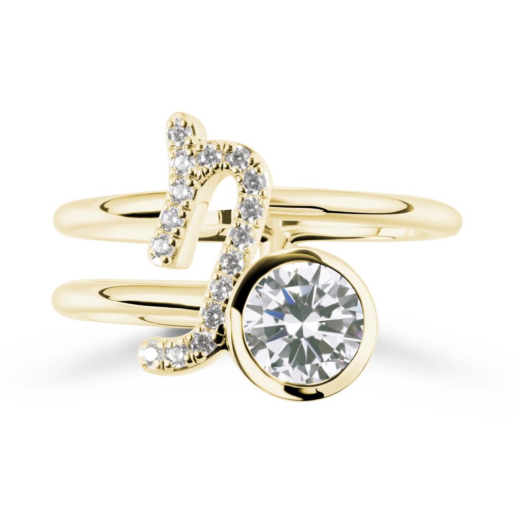 Bezel Capricorn Zodiac Cubic Zirconia Ring - LUO Jewelry #metal_18k yellow gold