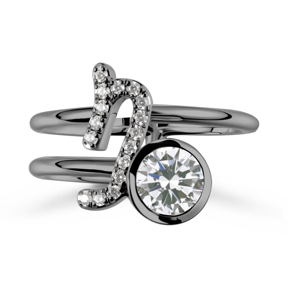 Bezel Capricorn Zodiac Cubic Zirconia Ring - LUO Jewelry #metal_black finish sterling silver