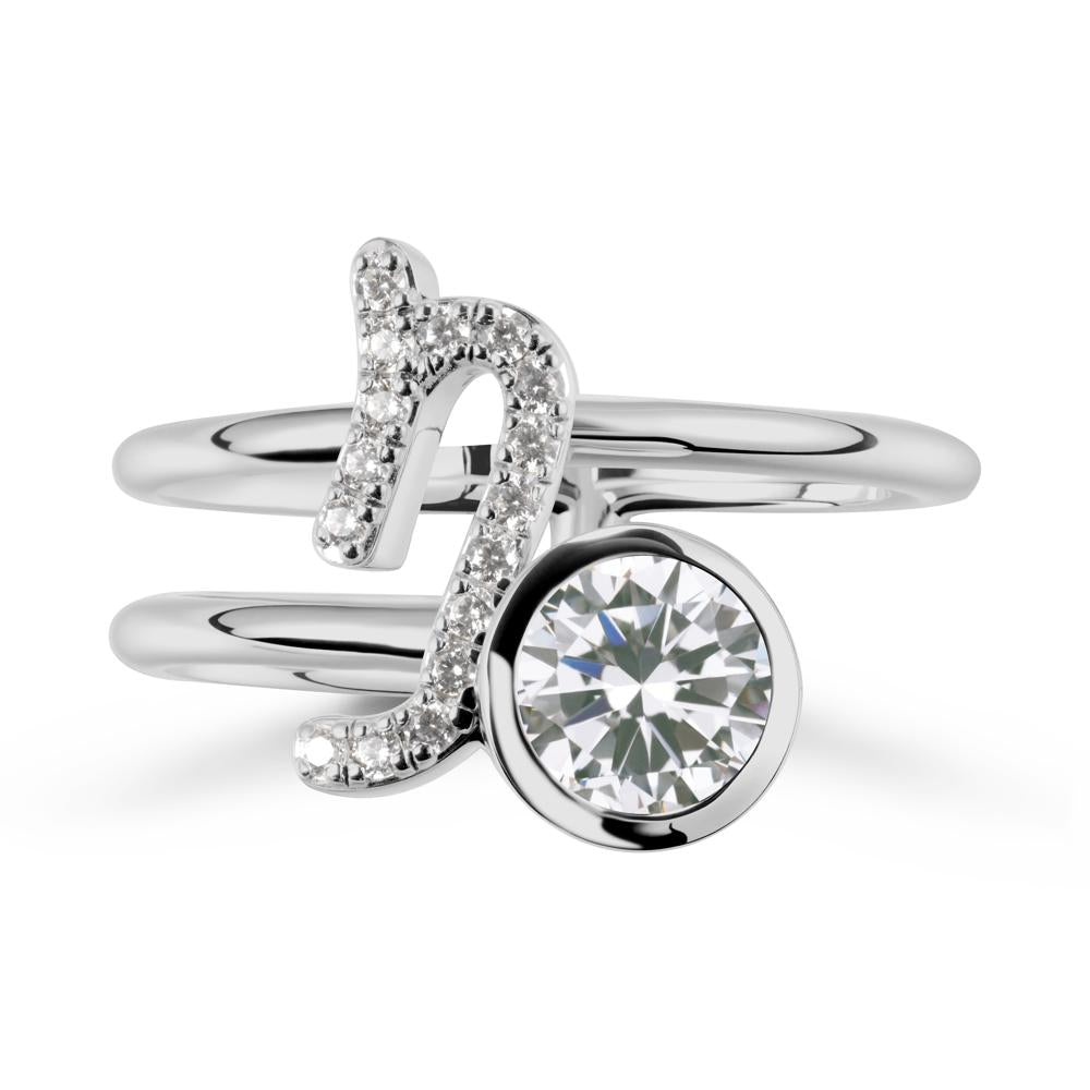 Bezel Capricorn Zodiac Cubic Zirconia Ring - LUO Jewelry #metal_platinum