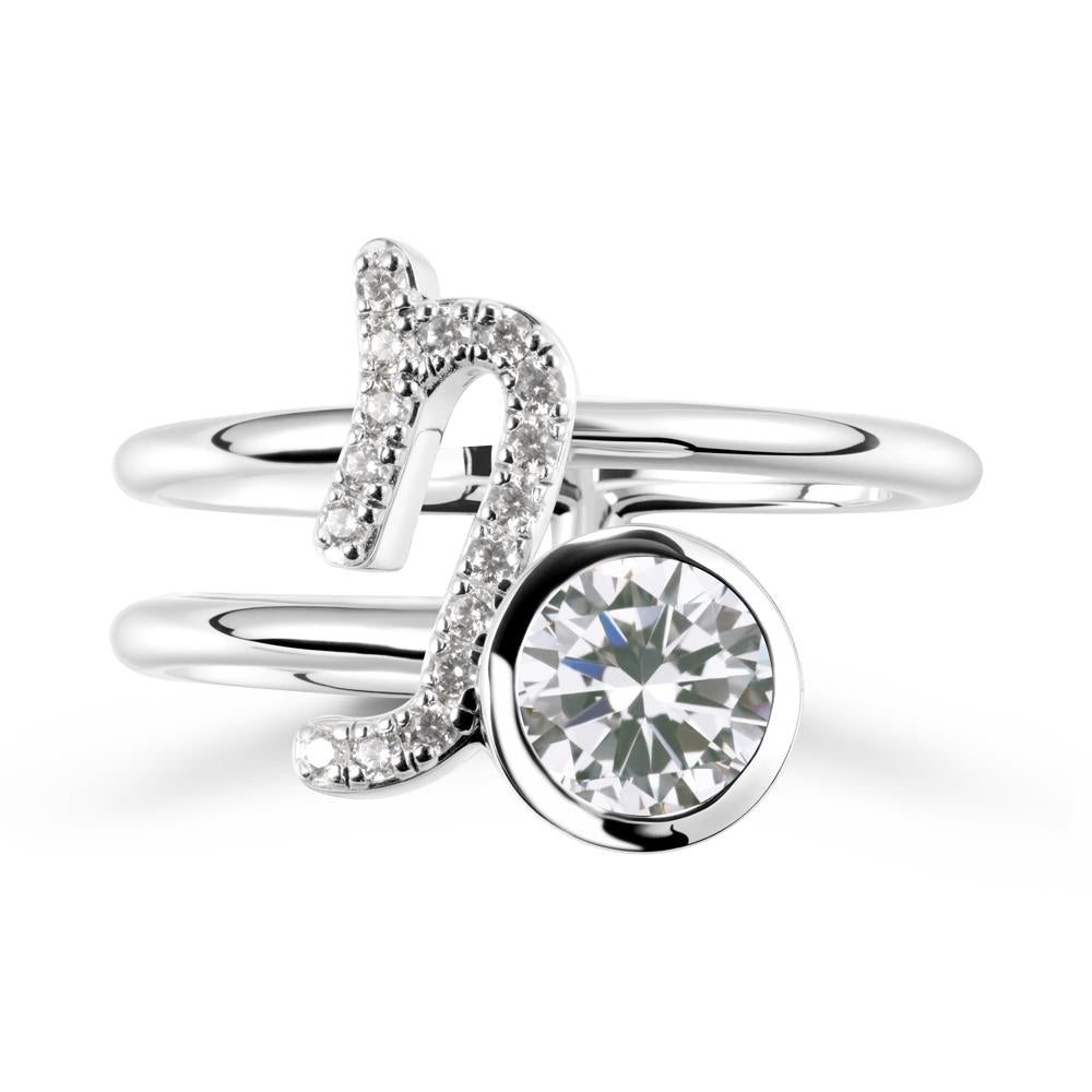 Bezel Capricorn Zodiac Cubic Zirconia Ring - LUO Jewelry #metal_sterling silver