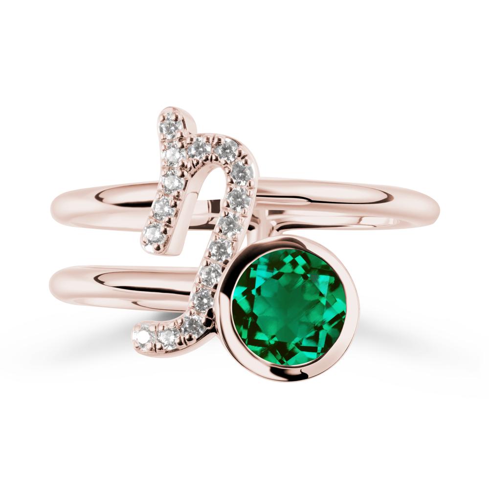 Bezel Capricorn Zodiac Emerald Ring - LUO Jewelry #metal_14k rose gold