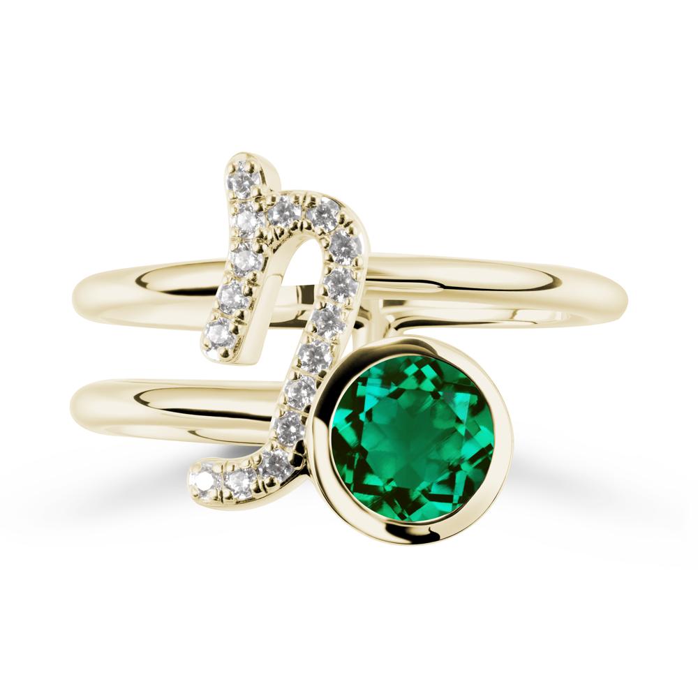 Bezel Capricorn Zodiac Emerald Ring - LUO Jewelry #metal_14k yellow gold