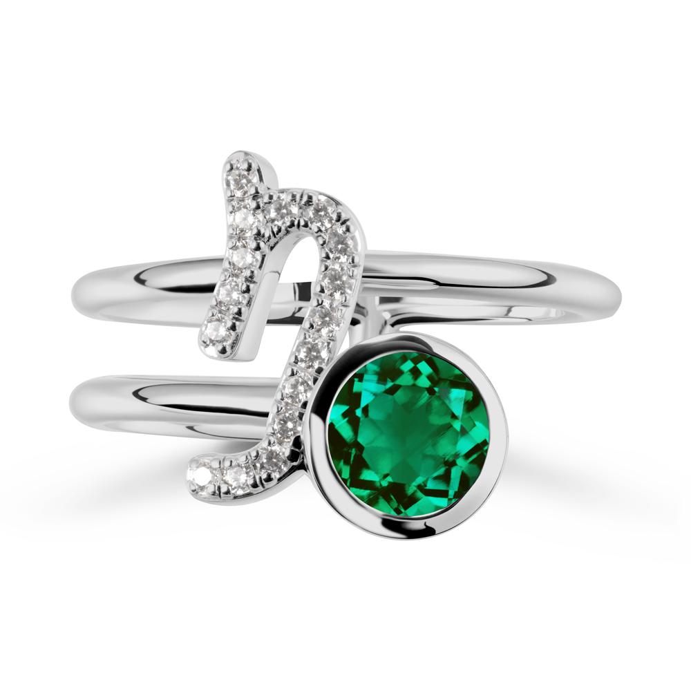 Bezel Capricorn Zodiac Emerald Ring - LUO Jewelry #metal_platinum