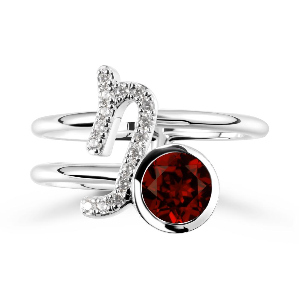 Unique Garnet Capricorn Zodiac Ring -Steadfast & Enduring - LUO Jewelry #metal_14k white gold