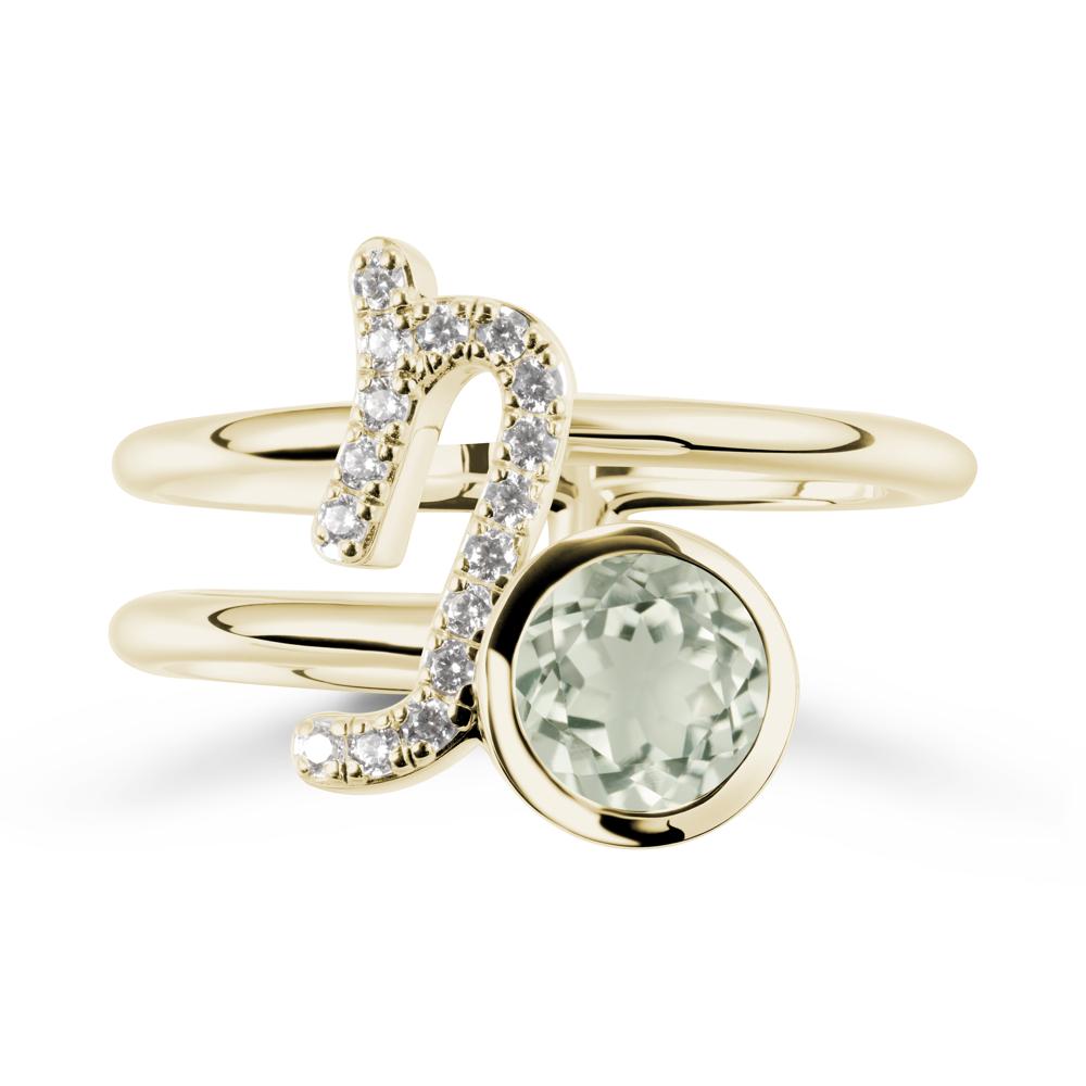 Capricorn Zodiac Round Green Amethyst Ring - LUO Jewelry #metal_14k yellow gold