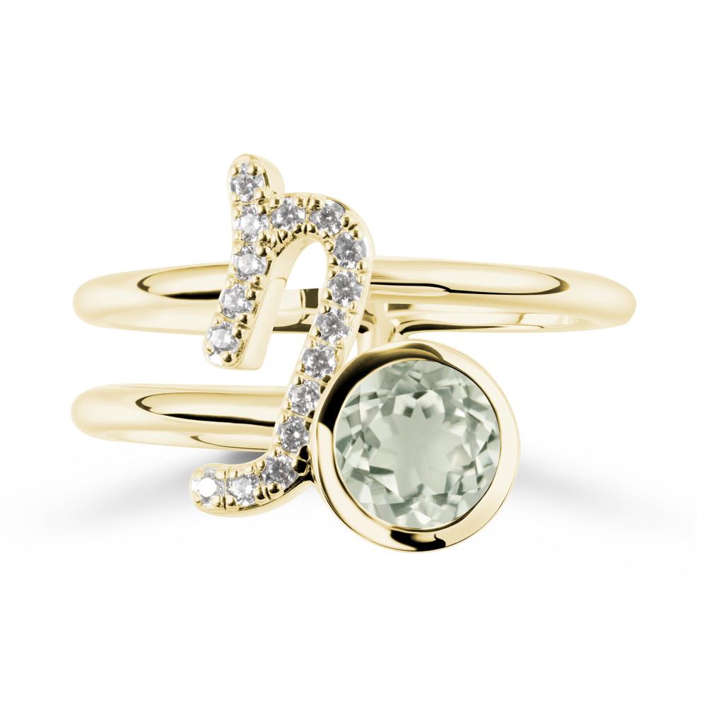 Capricorn Zodiac Round Green Amethyst Ring - LUO Jewelry #metal_18k yellow gold