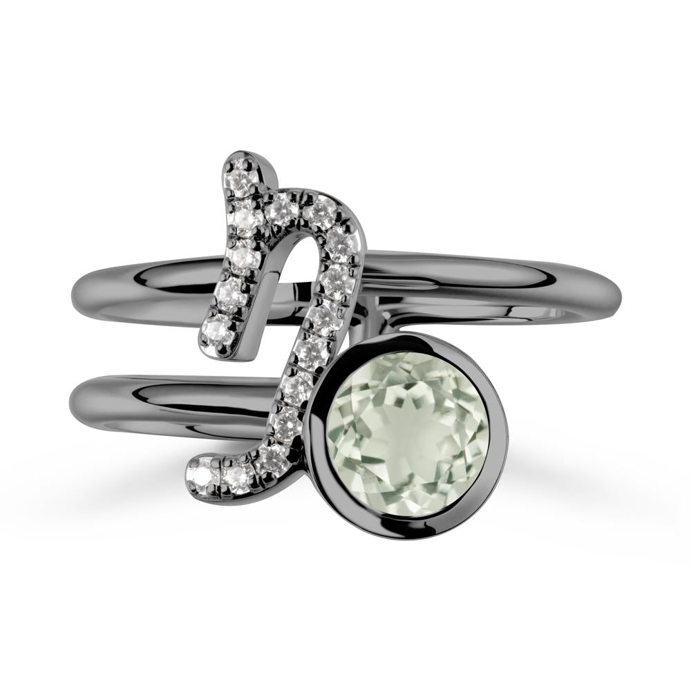 Capricorn Zodiac Round Green Amethyst Ring - LUO Jewelry #metal_black finish sterling silver