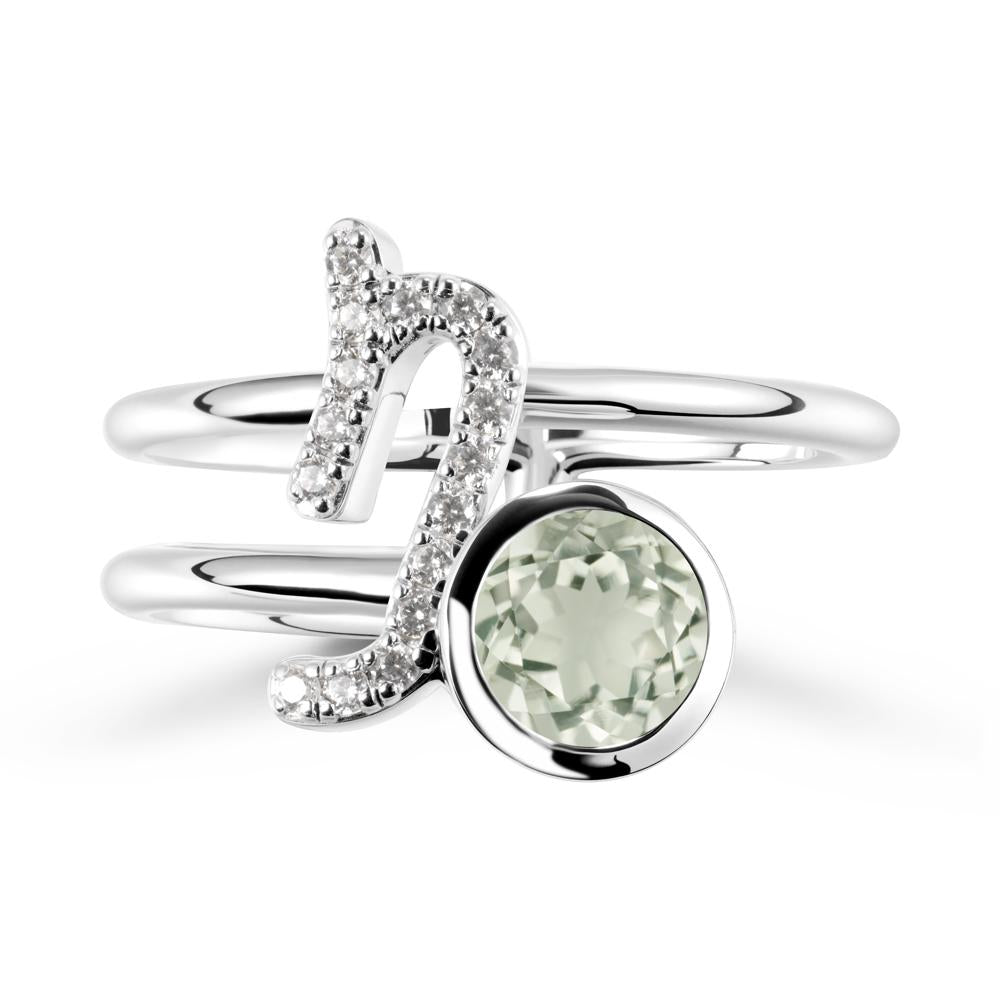 Capricorn Zodiac Round Green Amethyst Ring - LUO Jewelry #metal_sterling silver