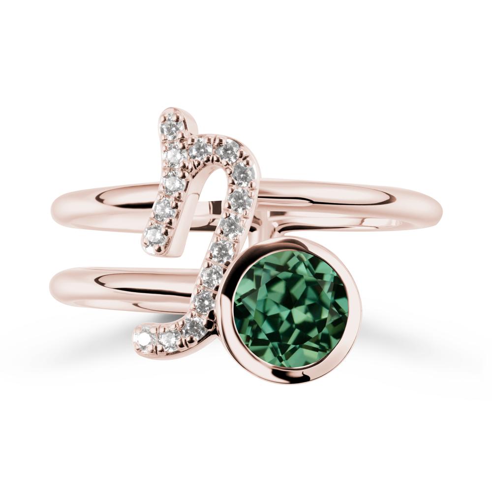 Bezel Capricorn Zodiac Green Sapphire Ring - LUO Jewelry #metal_14k rose gold