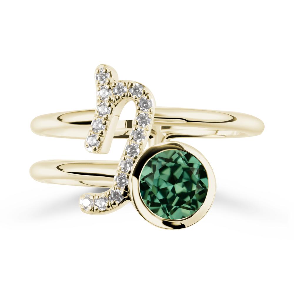 Bezel Capricorn Zodiac Green Sapphire Ring - LUO Jewelry #metal_14k yellow gold