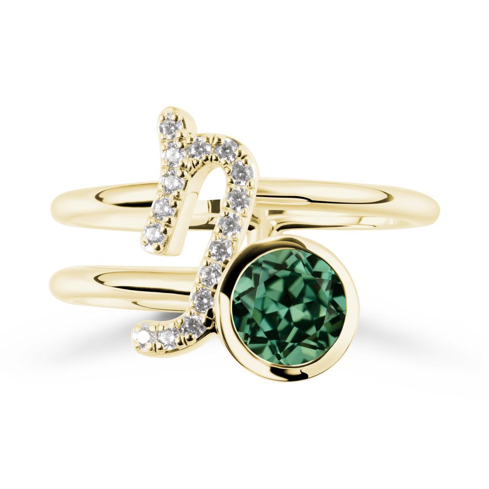 Bezel Capricorn Zodiac Green Sapphire Ring - LUO Jewelry #metal_18k yellow gold