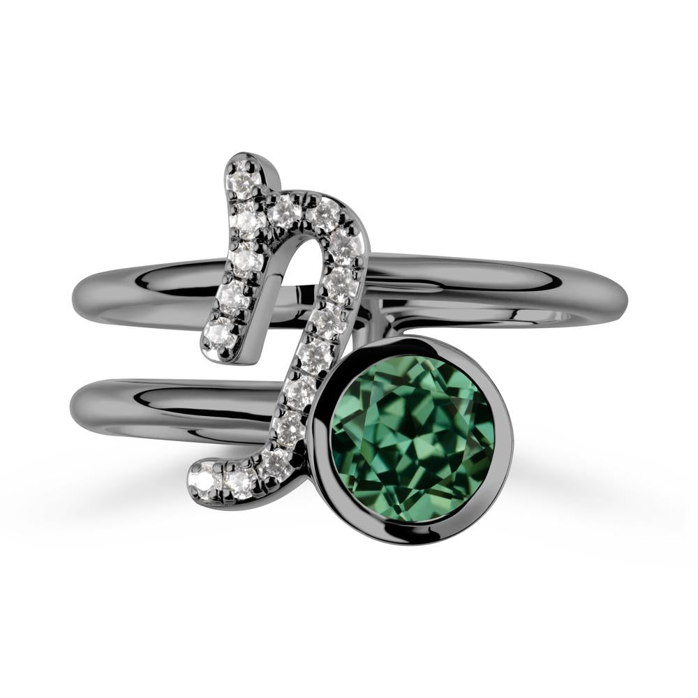 Bezel Capricorn Zodiac Green Sapphire Ring - LUO Jewelry #metal_black finish sterling silver