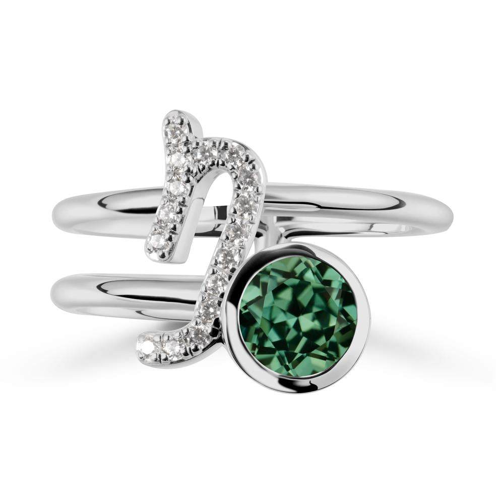 Bezel Capricorn Zodiac Green Sapphire Ring - LUO Jewelry #metal_platinum