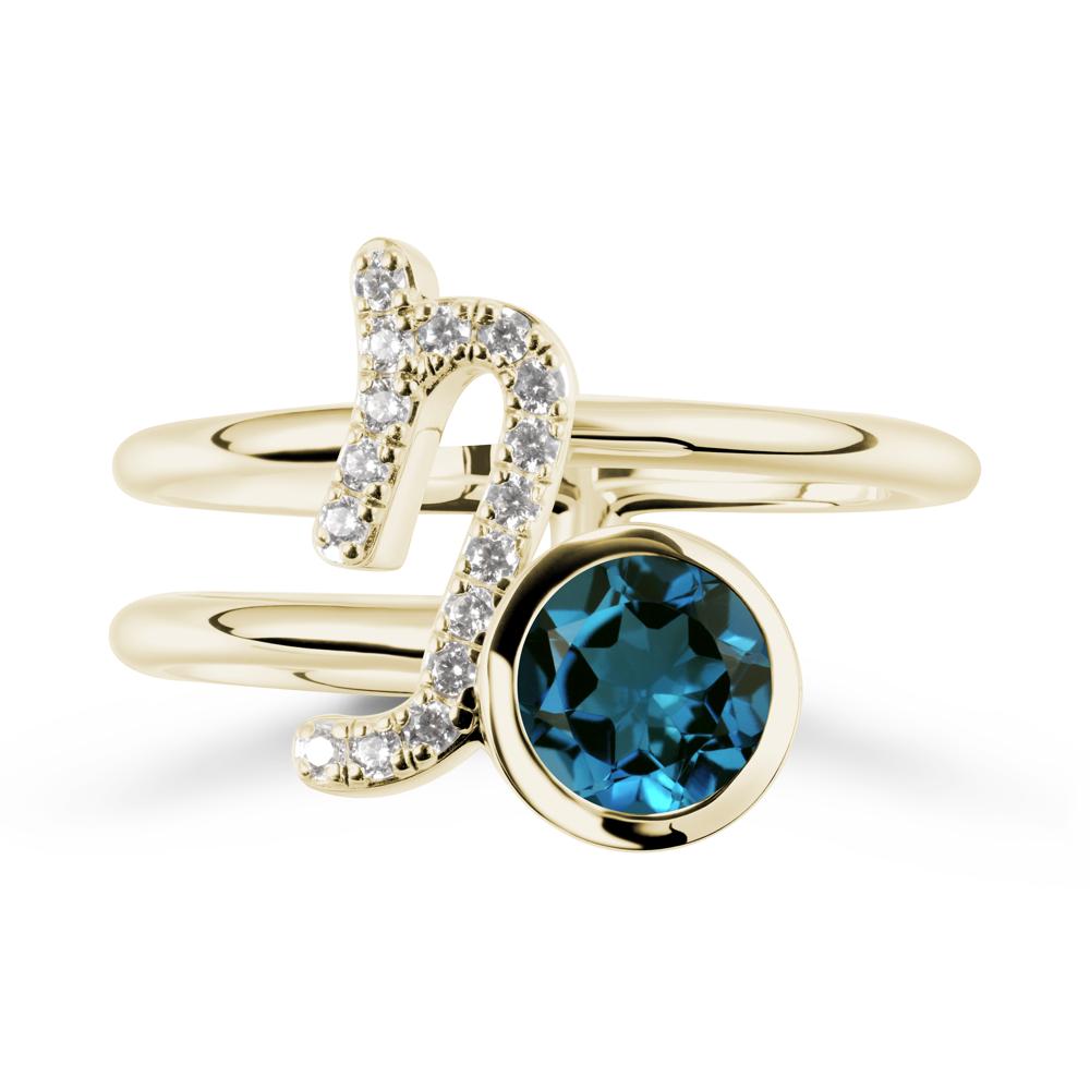 Capricorn Zodiac Round London Blue Topaz Ring - LUO Jewelry #metal_14k yellow gold