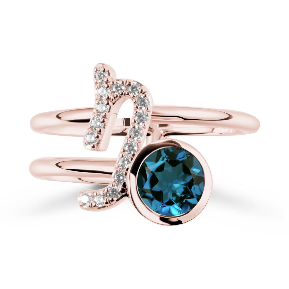 Capricorn Zodiac Round London Blue Topaz Ring - LUO Jewelry #metal_18k rose gold