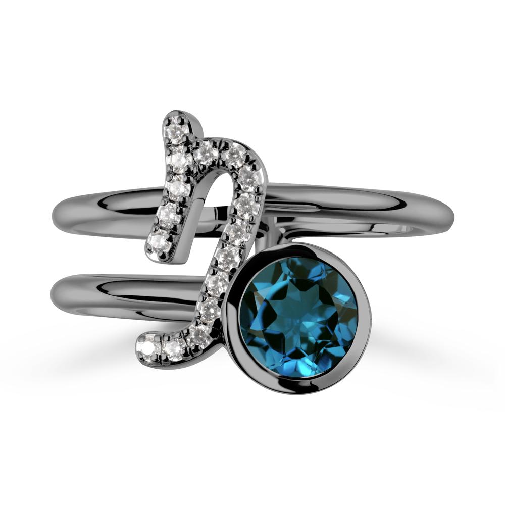 Capricorn Zodiac Round London Blue Topaz Ring - LUO Jewelry #metal_black finish sterling silver