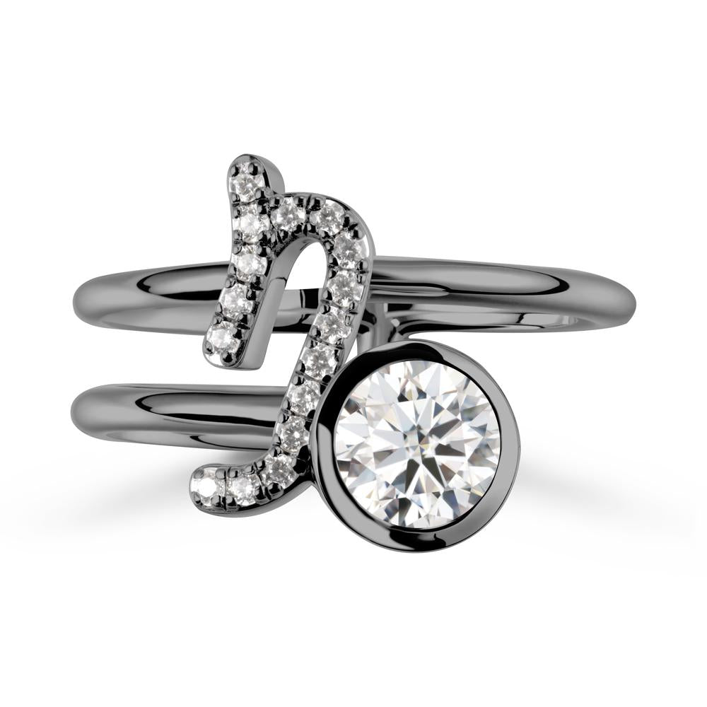 Bezel Capricorn Zodiac Moissanite Ring - LUO Jewelry #metal_black finish sterling silver