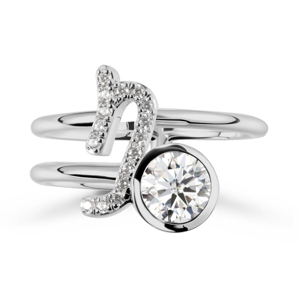 Bezel Capricorn Zodiac Moissanite Ring - LUO Jewelry #metal_platinum