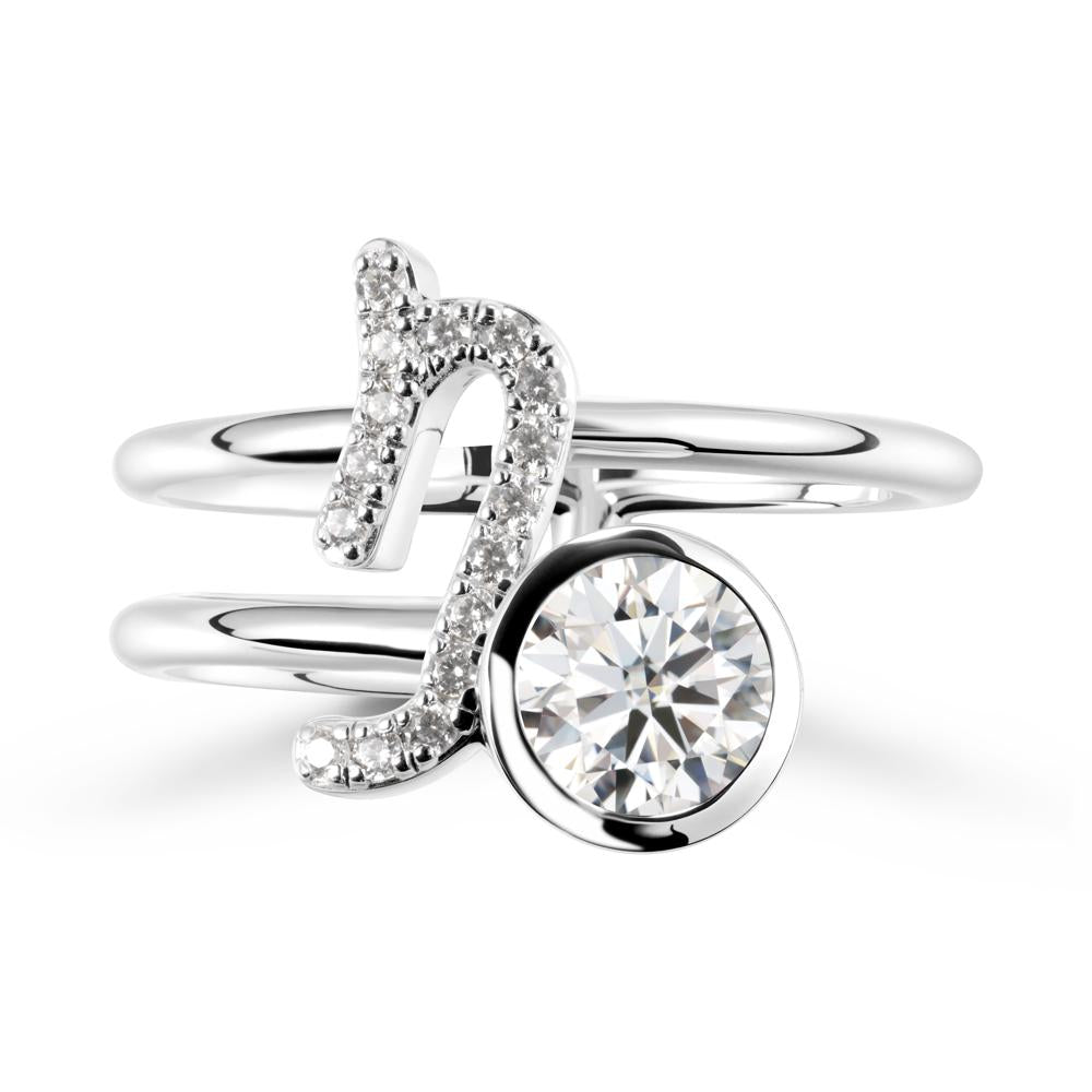 Bezel Capricorn Zodiac Moissanite Ring - LUO Jewelry #metal_sterling silver