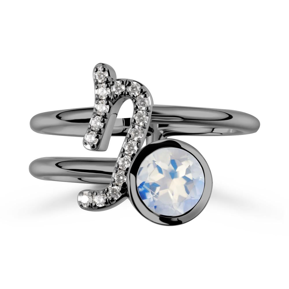 Unique Moonstone Capricorn Zodiac Ring -Steadfast & Enduring - LUO Jewelry #metal_black finish sterling silver