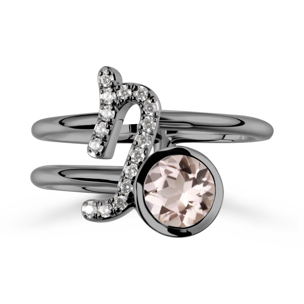 Capricorn Zodiac Round Morganite Ring - LUO Jewelry #metal_black finish sterling silver