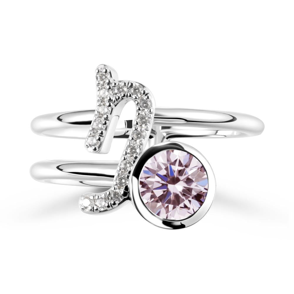 Unique Pink Cubic Zirconia Capricorn Zodiac Ring -Steadfast & Enduring - LUO Jewelry #metal_14k white gold