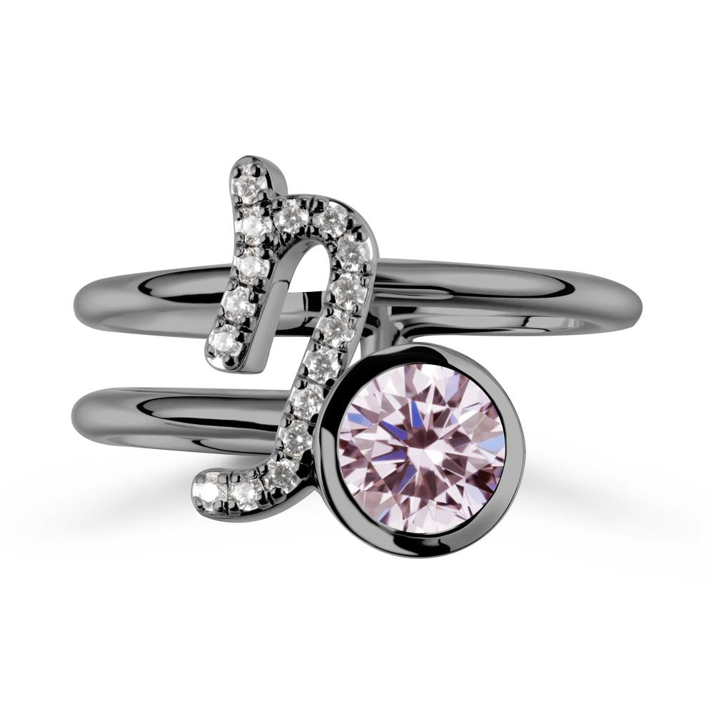 Unique Pink Cubic Zirconia Capricorn Zodiac Ring -Steadfast & Enduring - LUO Jewelry #metal_black finish sterling silver