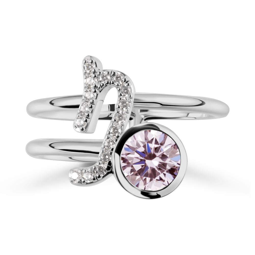 Unique Pink Cubic Zirconia Capricorn Zodiac Ring -Steadfast & Enduring - LUO Jewelry #metal_platinum