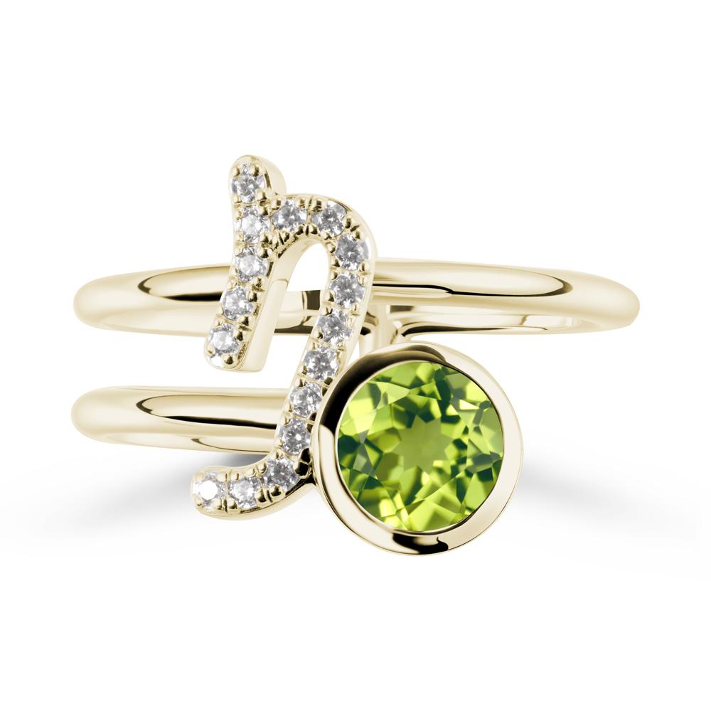 Capricorn Zodiac Round Peridot Ring - LUO Jewelry #metal_14k yellow gold