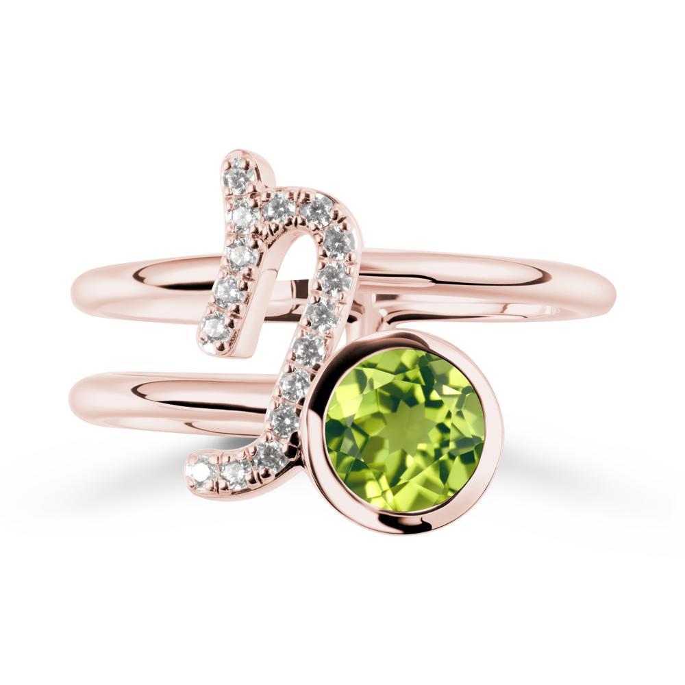 Capricorn Zodiac Round Peridot Ring - LUO Jewelry #metal_18k rose gold