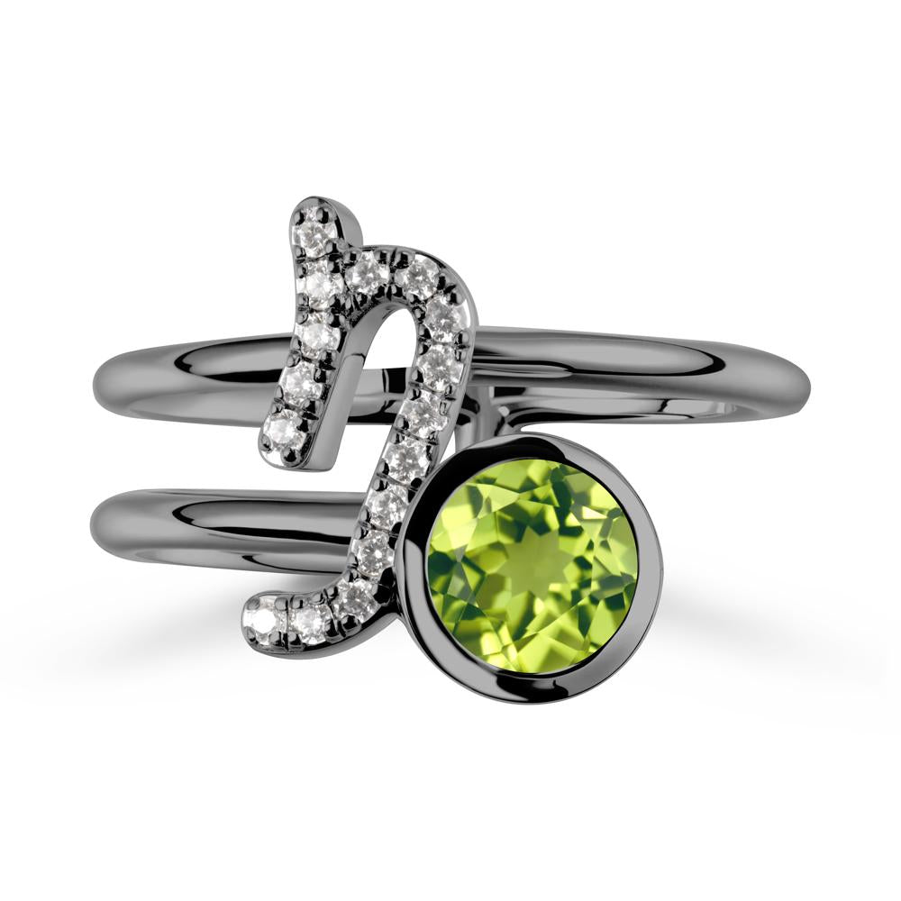 Capricorn Zodiac Round Peridot Ring - LUO Jewelry #metal_black finish sterling silver
