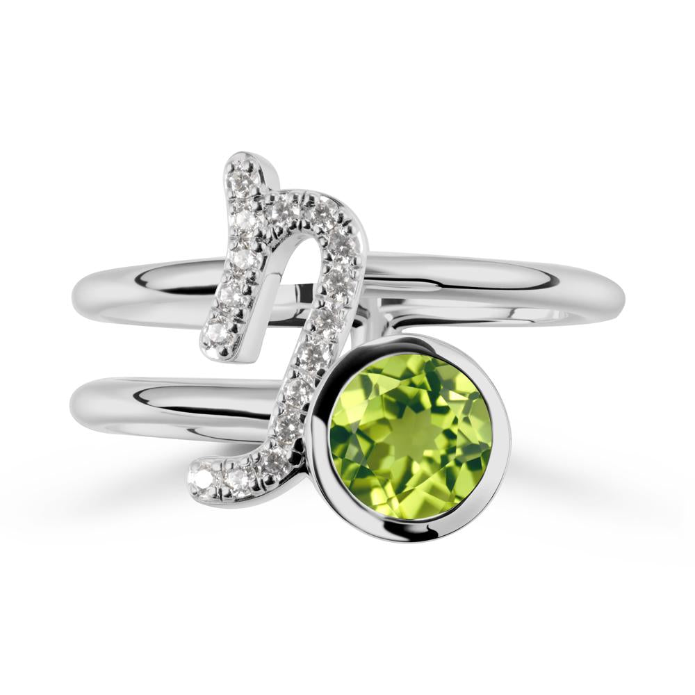 Capricorn Zodiac Round Peridot Ring - LUO Jewelry #metal_platinum