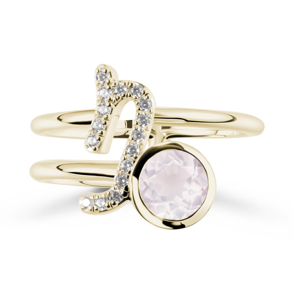 Bezel Capricorn Zodiac Rose Quartz Ring - LUO Jewelry #metal_14k yellow gold