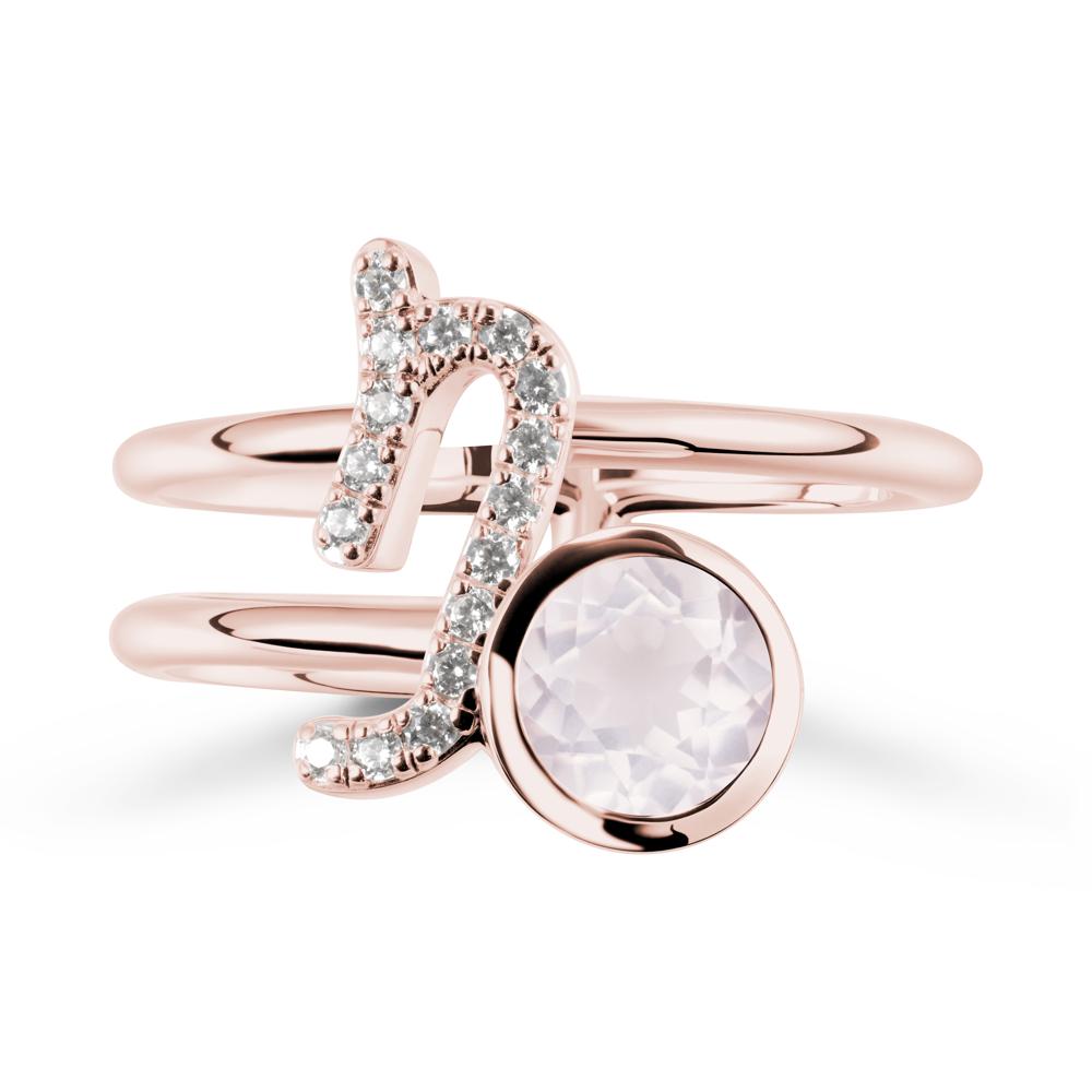 Bezel Capricorn Zodiac Rose Quartz Ring - LUO Jewelry #metal_18k rose gold