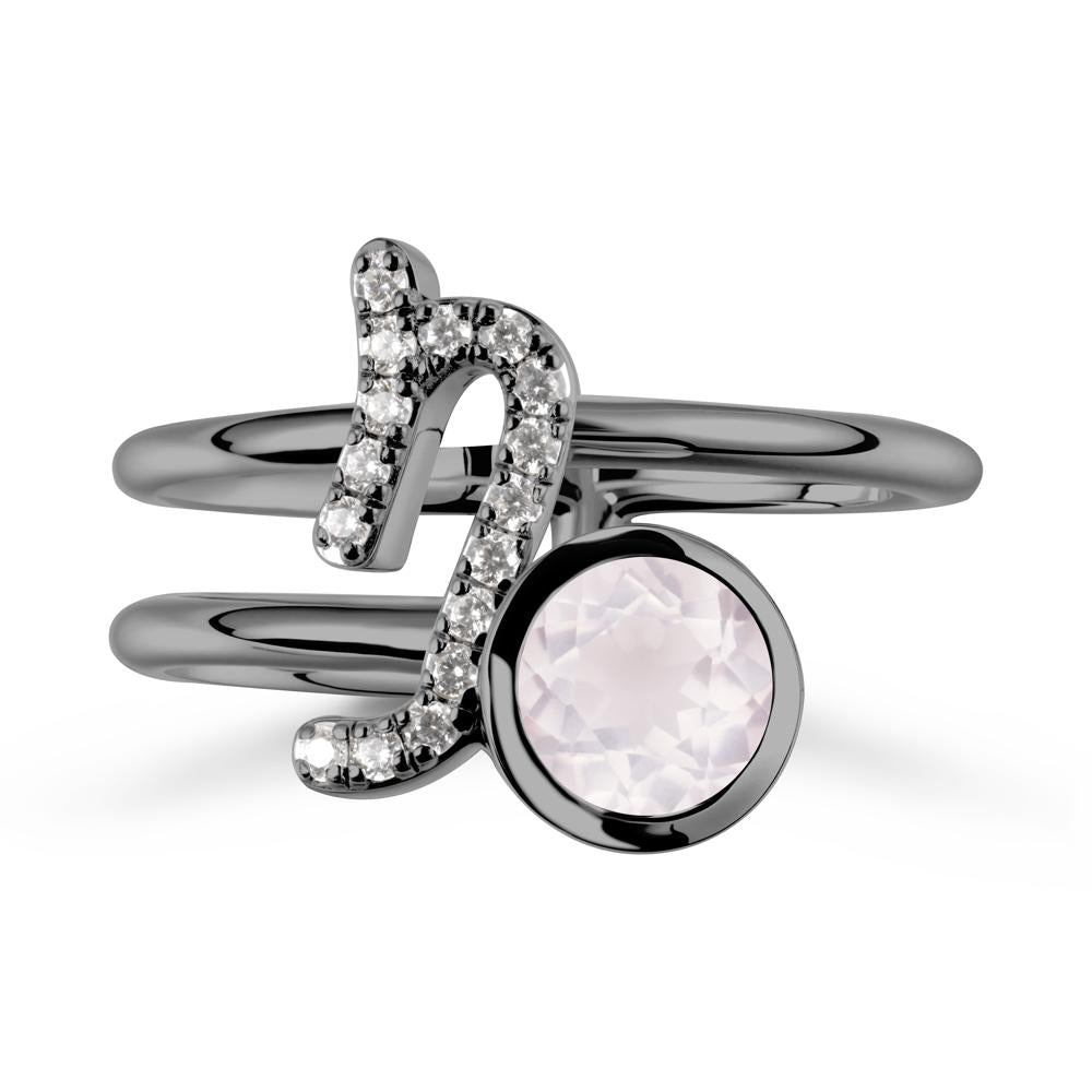 Bezel Capricorn Zodiac Rose Quartz Ring - LUO Jewelry #metal_black finish sterling silver