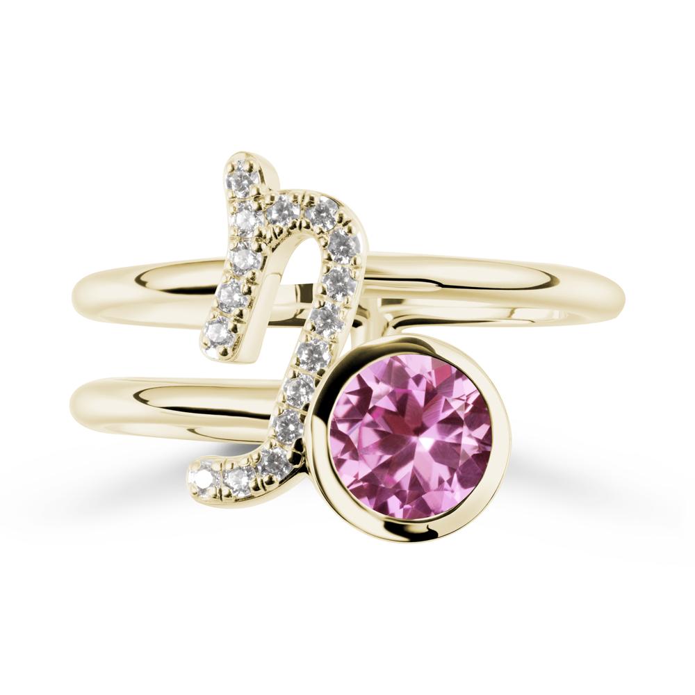 Unique Pink Sapphire Capricorn Zodiac Ring -Steadfast & Enduring - LUO Jewelry #metal_14k yellow gold