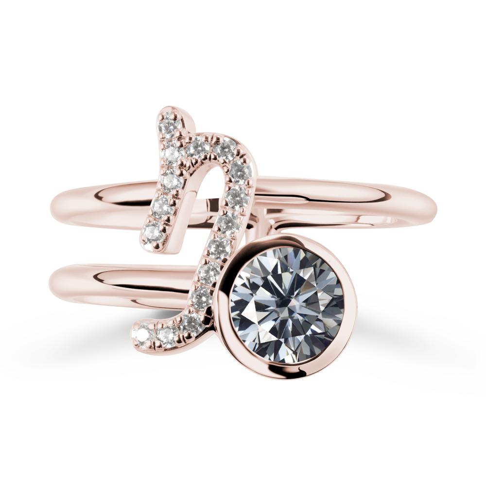 Capricorn Zodiac Round Grey Moissanite Ring - LUO Jewelry #metal_14k rose gold
