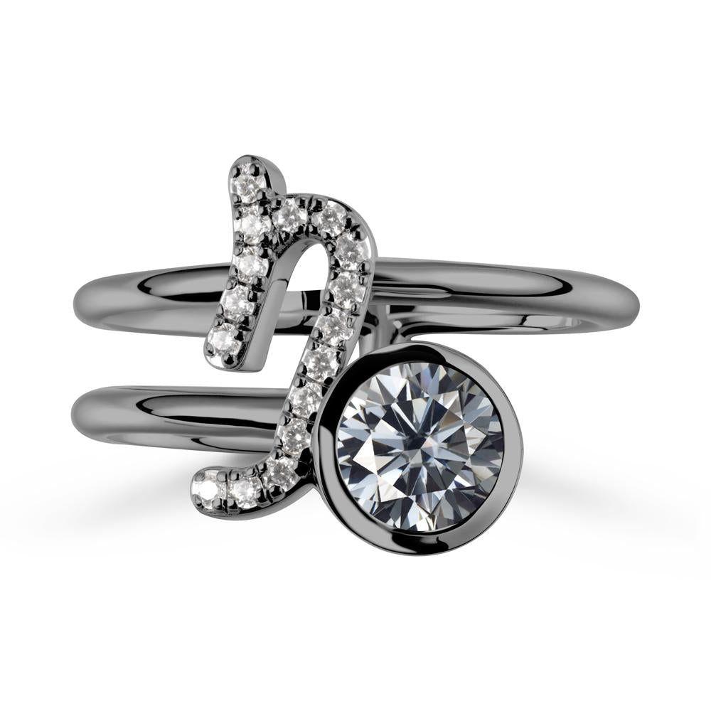 Capricorn Zodiac Round Grey Moissanite Ring - LUO Jewelry #metal_black finish sterling silver