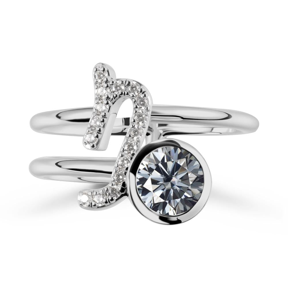 Capricorn Zodiac Round Grey Moissanite Ring - LUO Jewelry #metal_platinum