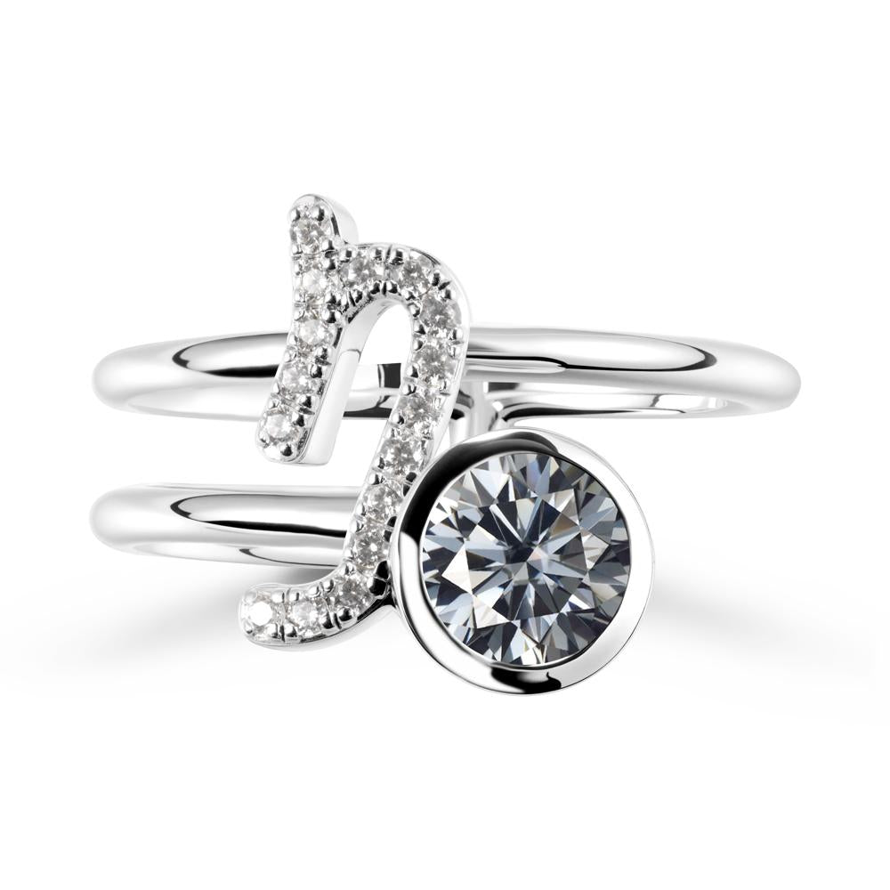 Capricorn Zodiac Round Grey Moissanite Ring - LUO Jewelry #metal_sterling silver