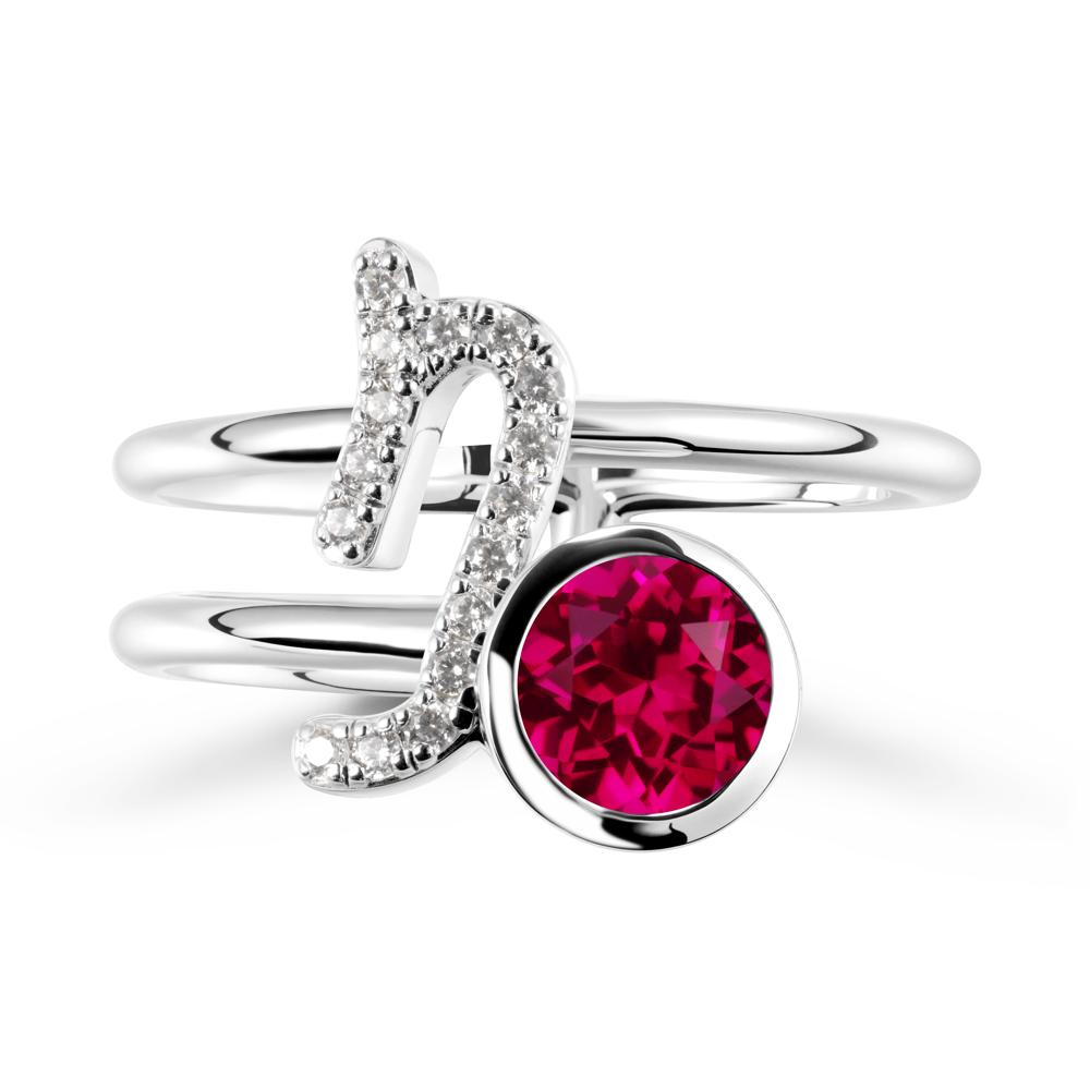 Bezel Capricorn Zodiac Ruby Ring - LUO Jewelry #metal_14k white gold