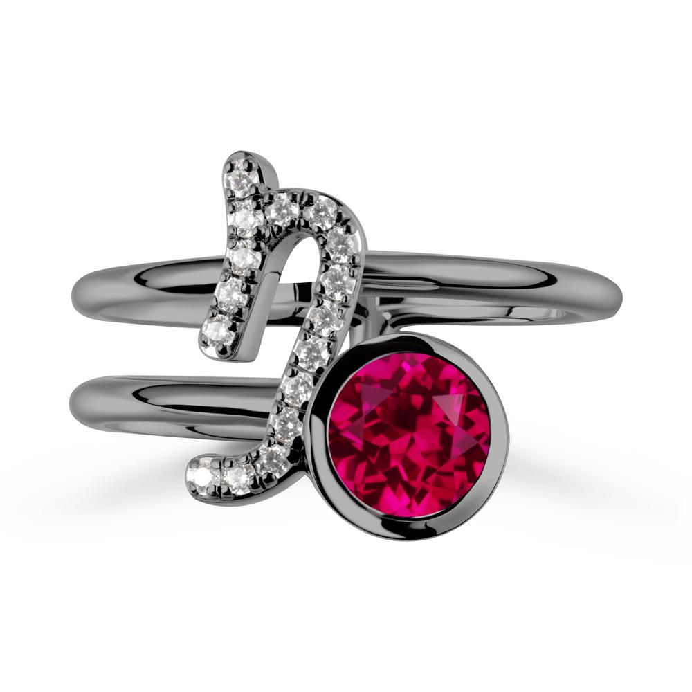 Bezel Capricorn Zodiac Ruby Ring - LUO Jewelry #metal_black finish sterling silver
