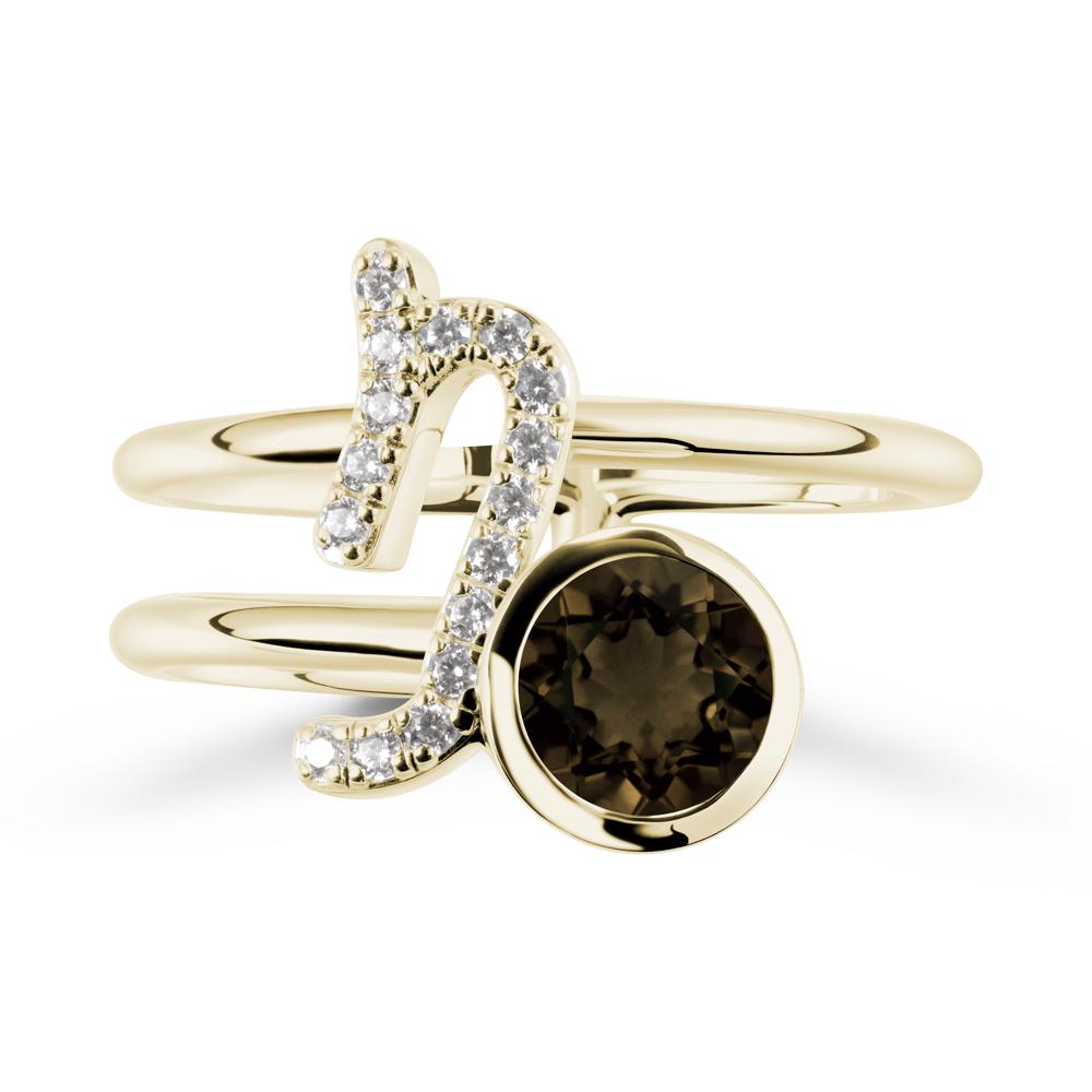Capricorn Zodiac Round Smoky Quartz Ring - LUO Jewelry #metal_14k yellow gold