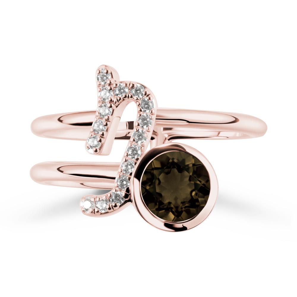 Capricorn Zodiac Round Smoky Quartz Ring - LUO Jewelry #metal_18k rose gold