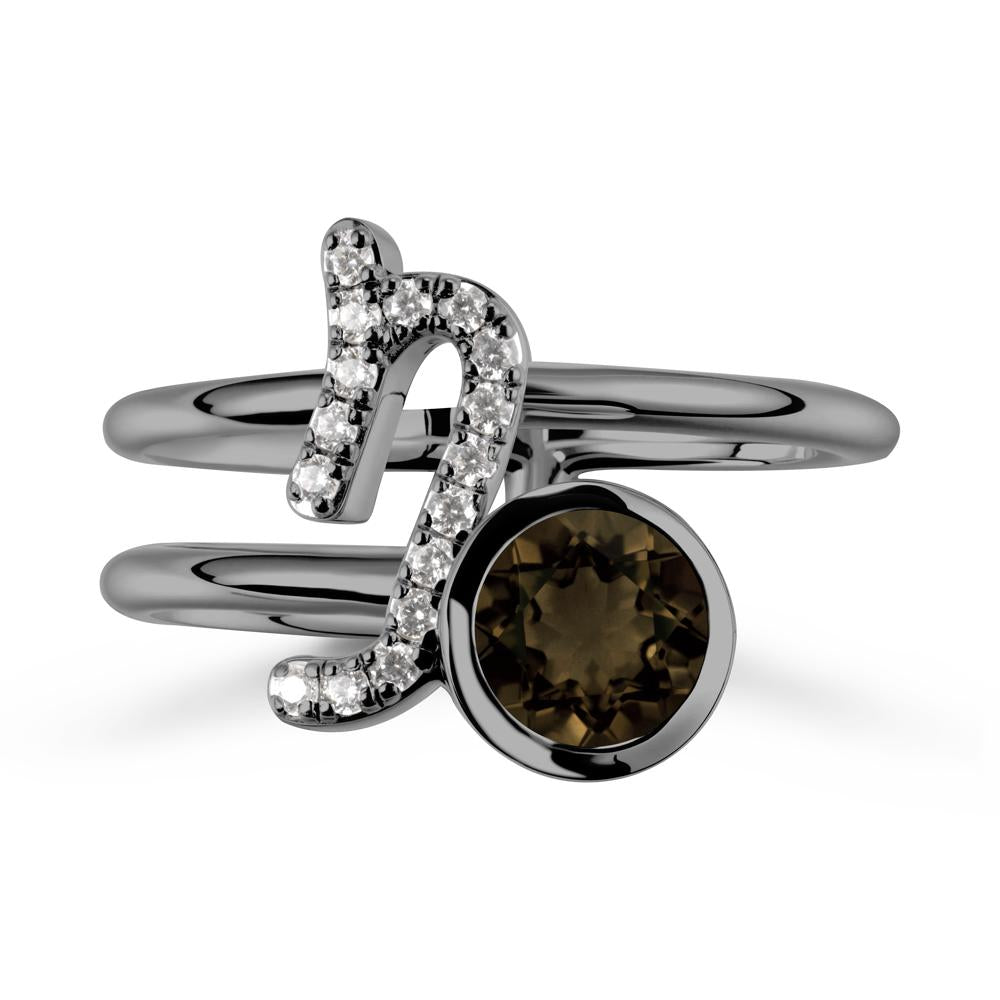 Capricorn Zodiac Round Smoky Quartz Ring - LUO Jewelry #metal_black finish sterling silver